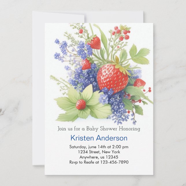 Sweet and Whimsical Strawberry Boy Baby Shower Einladung (Vorderseite)