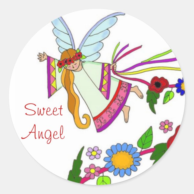Sweet Angel Ukrainische Volkskunst Runder Aufkleber (Vorderseite)