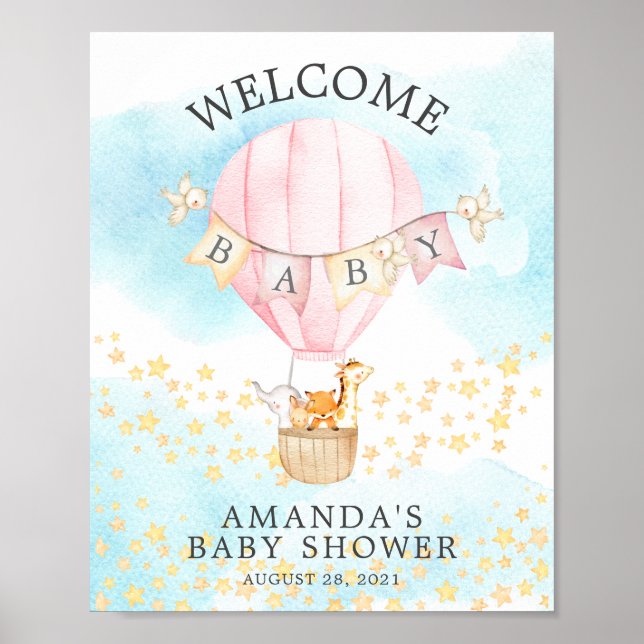 Sweet Animals Hot Air Ballon Willkommensdusche Poster (Vorne)