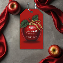 Sweet Ankunft Red Apple Baby Dusche Geschenkanhänger