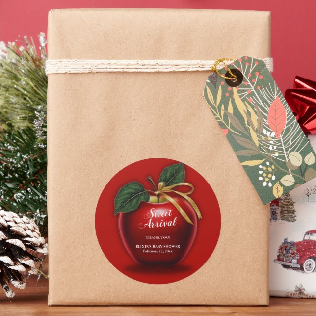 Sweet Ankunft Red Apple Baby Dusche Runder Aufkleber (Feiertag)