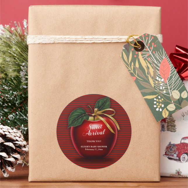 Sweet Ankunft Red Apple Baby Dusche Runder Aufkleber (Feiertag)