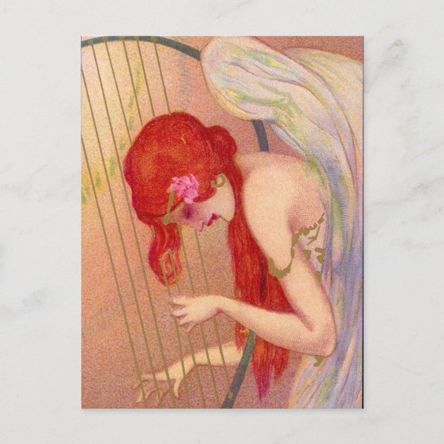 Sweet Antique Redkopfengel auf der Harp Postcard Postkarte (Vorderseite)