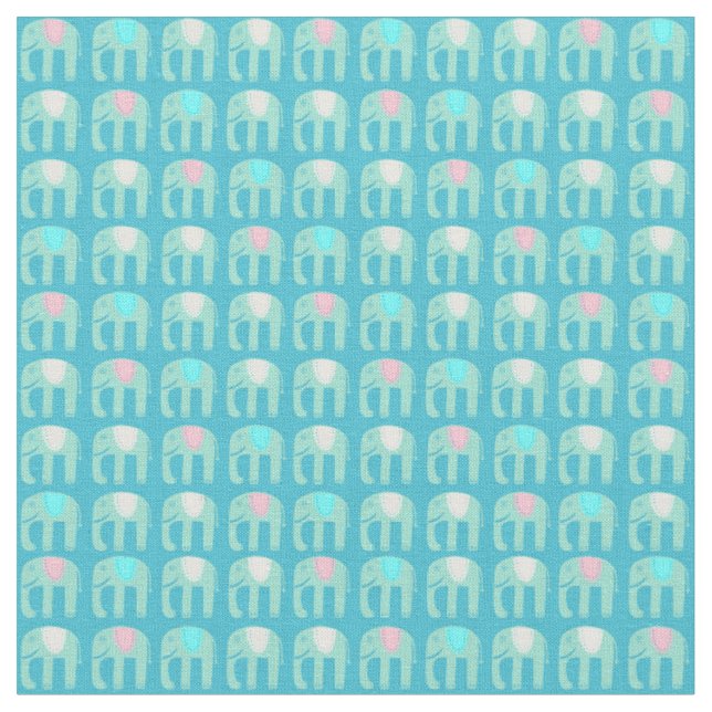 Sweet Aqua Blue Elephants Muster Stoff (Nahaufnahme)