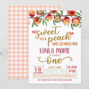 Sweet as a Peach 1st Birthday Invitation - W GG