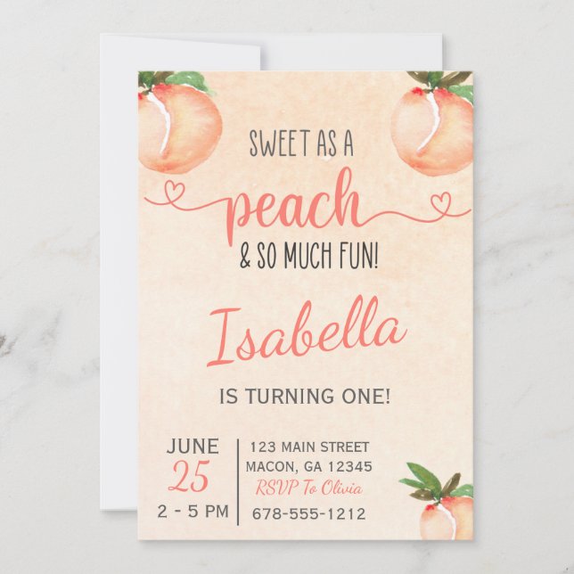 Sweet as a Peach Anniversaire Fête Invitation (Devant)