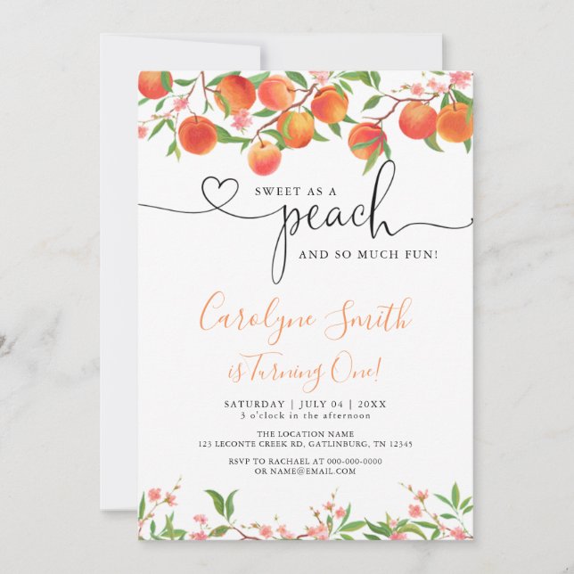 Sweet As A Peach Anniversaire Fête Invitation (Devant)