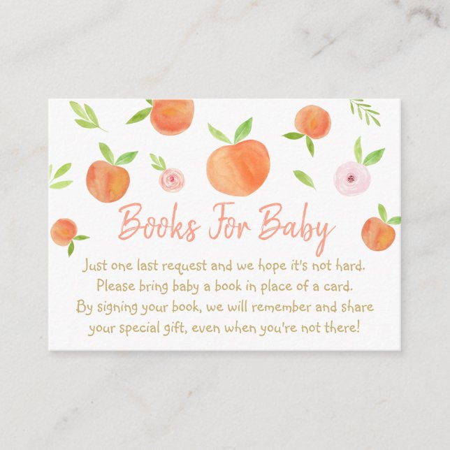 Sweet as a Peach Baby Shower Buchanfrage Begleitkarte (Vorderseite)