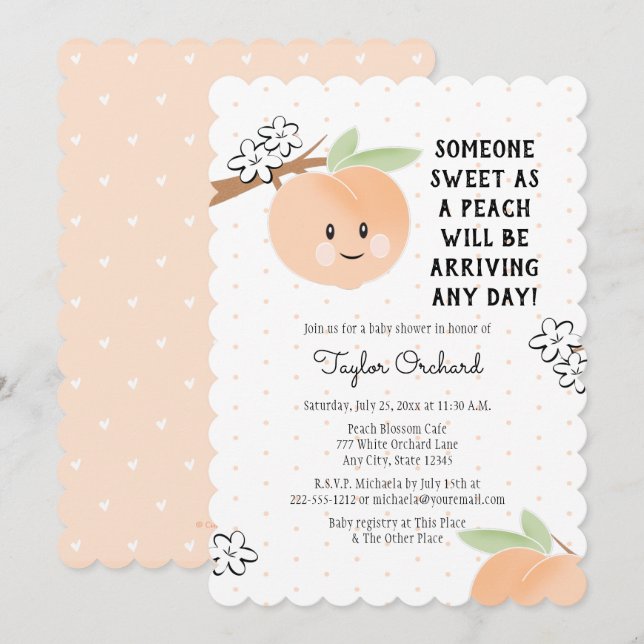 Sweet as a Peach Baby Shower Einladungen (Vorne/Hinten)
