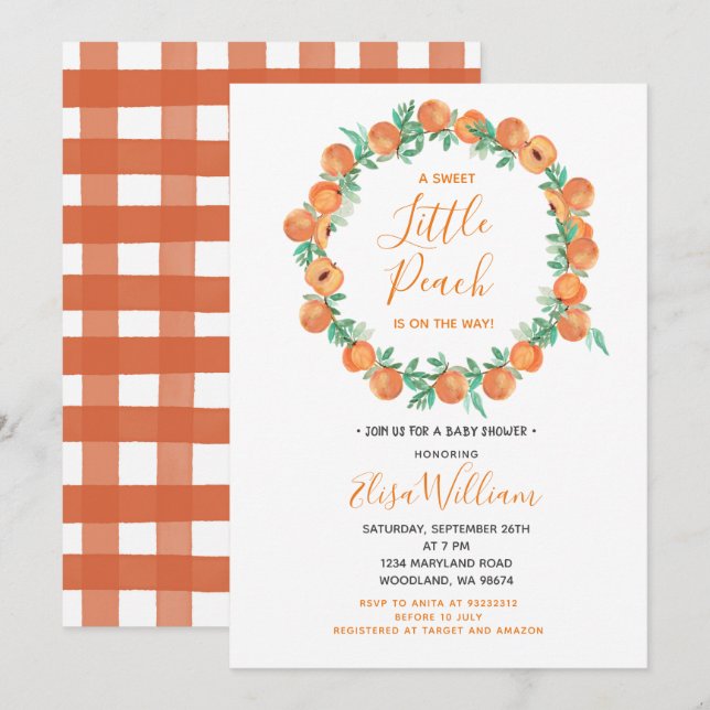Sweet as a Peach Baby shower Invitation (Devant / Derrière)