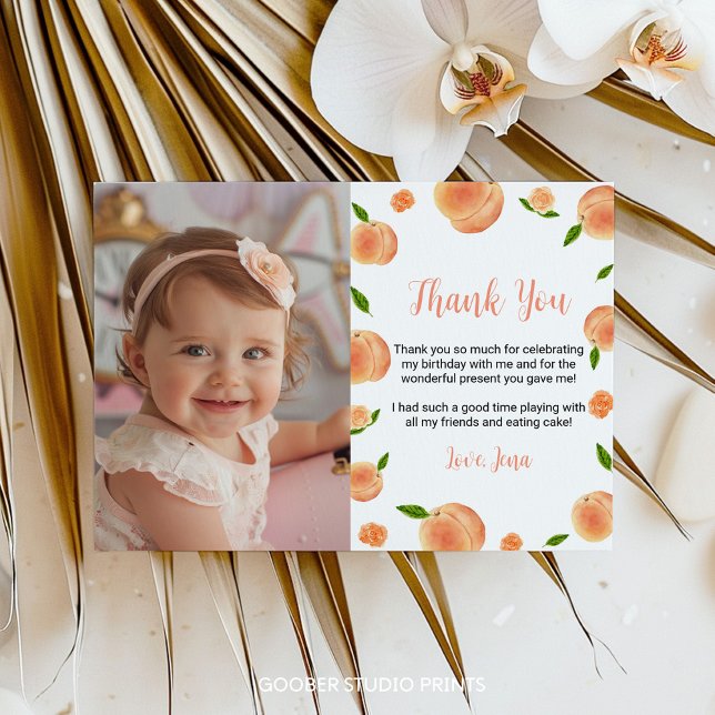 Sweet As A Peach Birthday Photo Carte de remerciem (Créateur téléchargé)