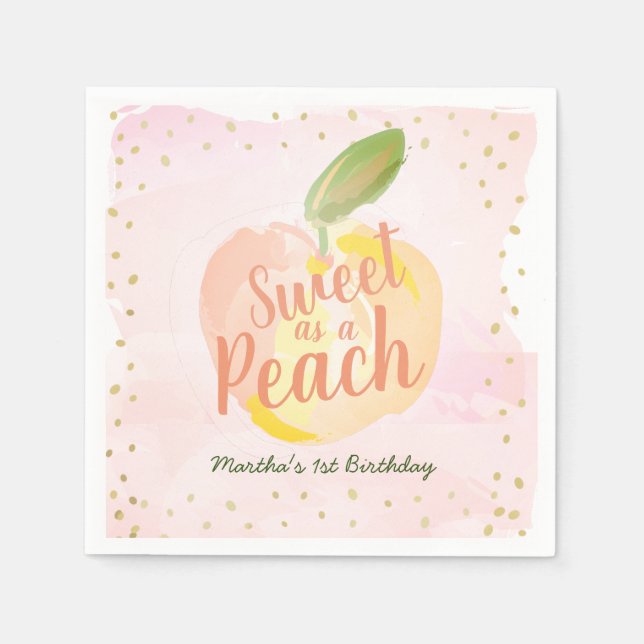 Sweet as a Peach Girl Pink Birthday Serviette (Vorderseite)