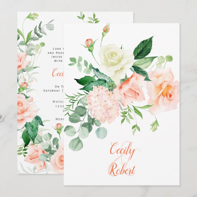 Sweet as a Peach Rose Hochzeit Einladung (Vorne/Hinten)