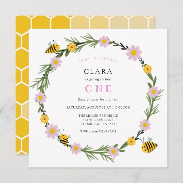 Sweet As Can Bee Anniversaire Invitation (Devant / Derrière)