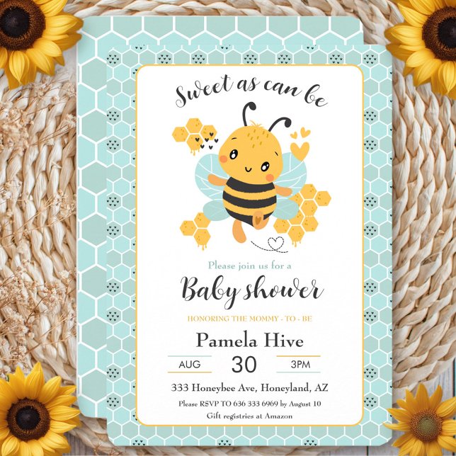 Sweet as Can Bee Baby Baby Shower Einladung (Sweet as Can Bee Baby Boy Baby Shower Invitation)
