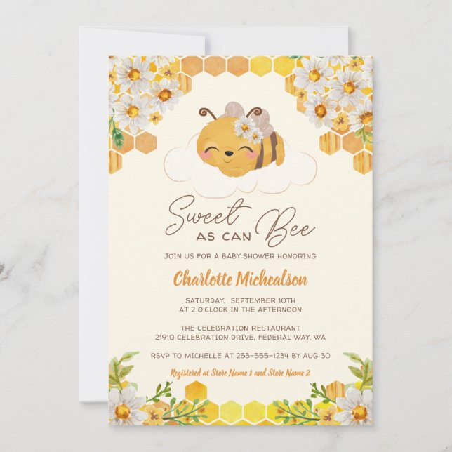 Sweet as Can Bee Baby Dusche Blumenwabe Einladung (Vorderseite)