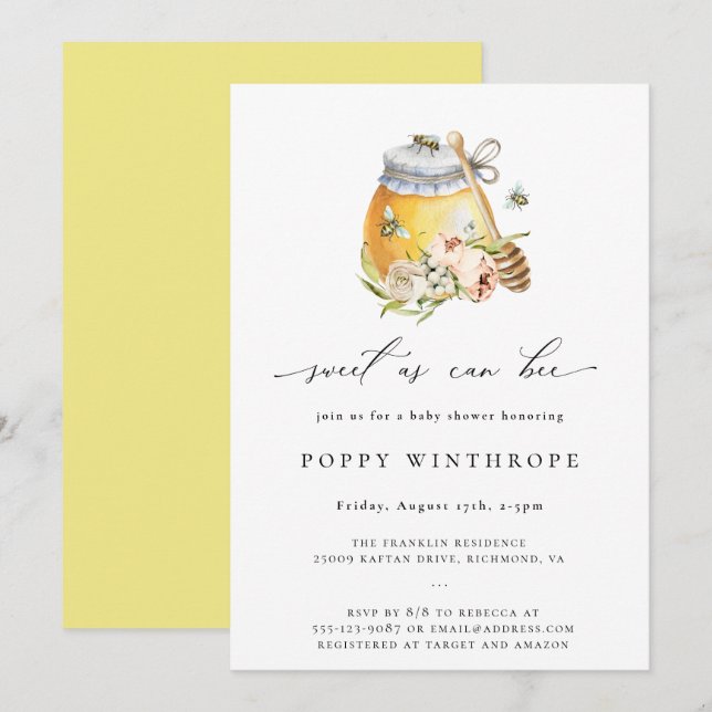 Sweet as Can Bee Baby Dusche Einladung (Vorne/Hinten)