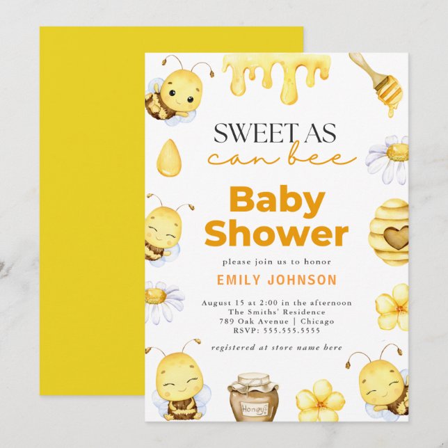 Sweet as Can Bee Baby Dusche Einladung (Vorne/Hinten)