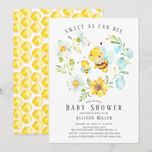 Sweet as Can Bee Baby Dusche Einladung (Vorne/Hinten)