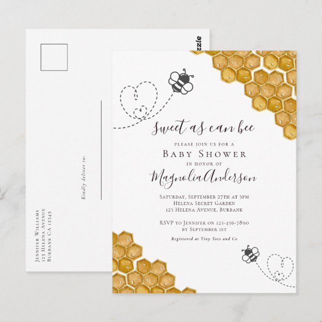 Sweet as Can Bee Baby Dusche Einladung Postkarte (Vorne/Hinten)
