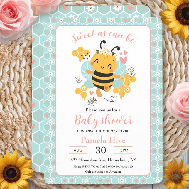 Sweet as Can Bee Baby Girl Shower Einladung (Sweet as Can Bee Baby Girl Baby Shower Invitation)