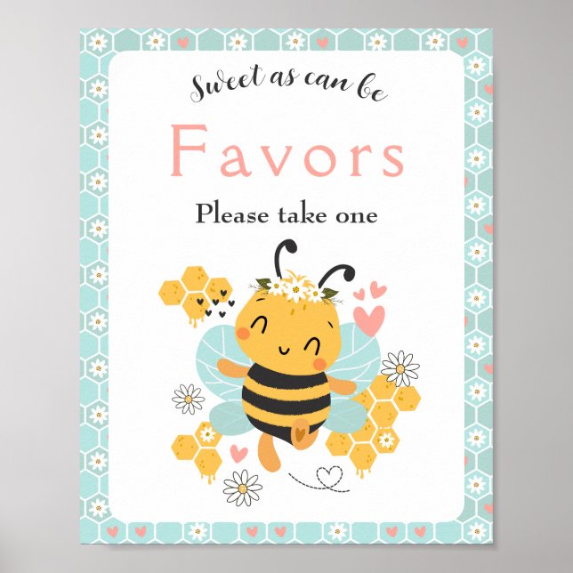 Sweet as Can Bee Baby Girl Shower Gefallen Zeichen Poster (Vorne)