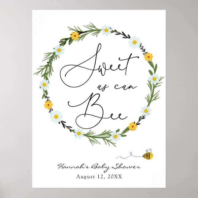 Sweet as can Bee Baby Shower Begrüßungszeichen Poster (Vorne)