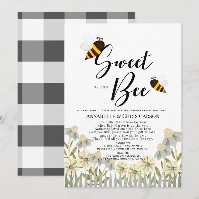 Sweet as can Bee Baby Shower by Mail Einladung (Vorne/Hinten)