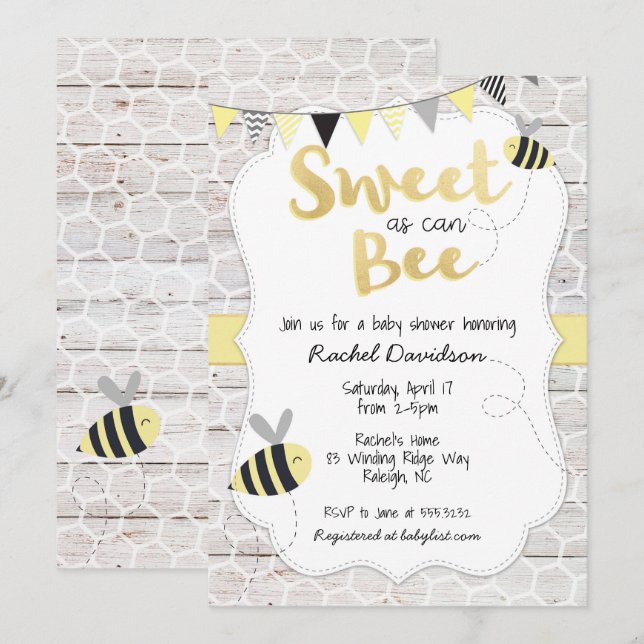 Sweet as can Bee Baby Shower Einladung (Vorne/Hinten)