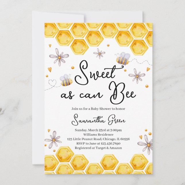 Sweet as can Bee Baby Shower Einladung (Vorderseite)