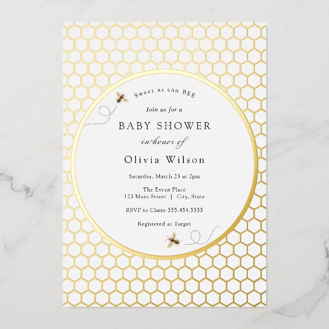 Sweet as can Bee Baby Shower Foil Einladung (Vorderseite)