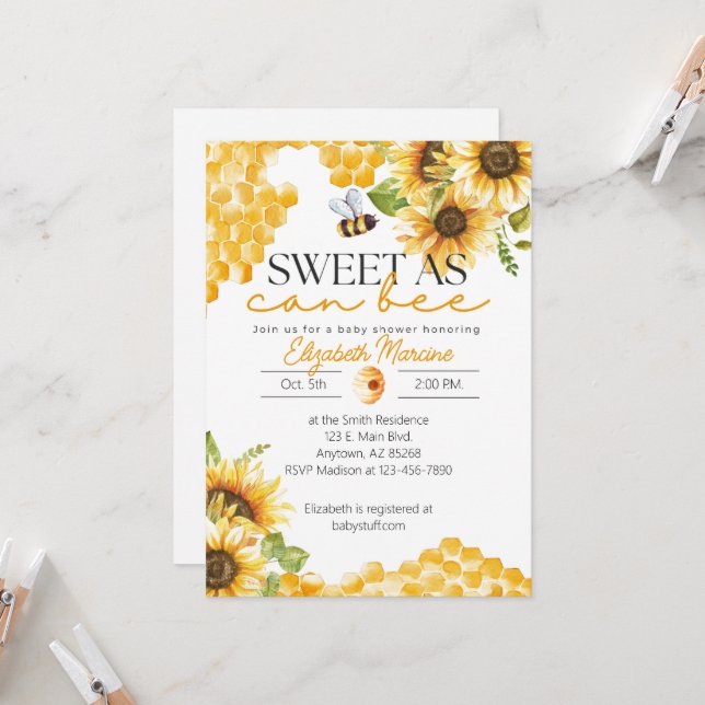 Sweet As Can Bee baby shower Invitation Collection (Devant/Arrière en situation)