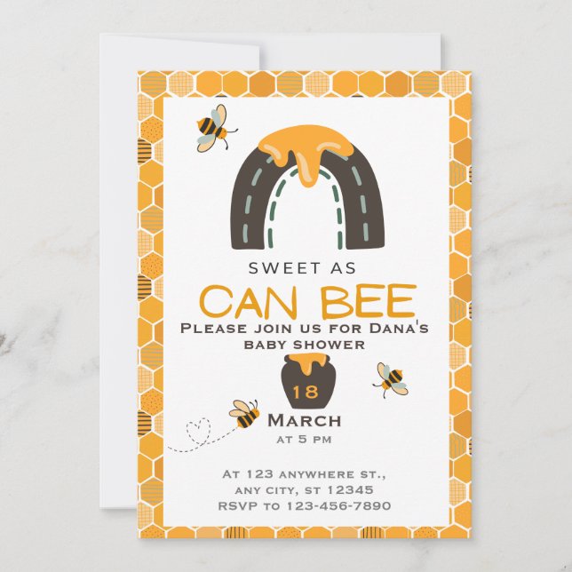 Sweet as Can Bee, Babydusche Einladung (Vorderseite)