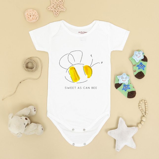 Sweet as Can Bee Buzzing Bumble Bee Baby Bodysuit Strampler (Yellow watercolor bumble bee Sweet As Can Bee baby vest bodysuit.)