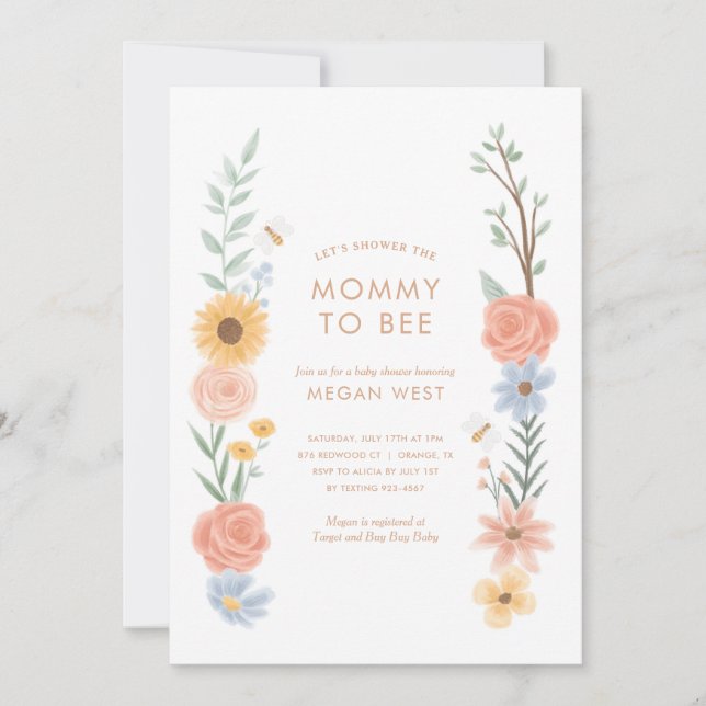 Sweet as can Bee Floral Baby Shower Einladung (Vorderseite)