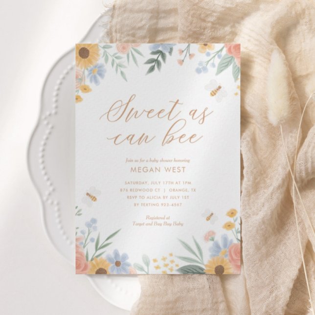 Sweet as can Bee Floral Baby Shower Einladung (Von Creator hochgeladen)