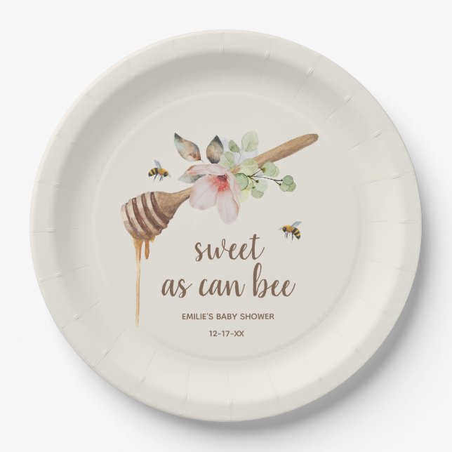 Sweet as Can bee Floral Honey Wand Babydusche Pappteller (Vorderseite)