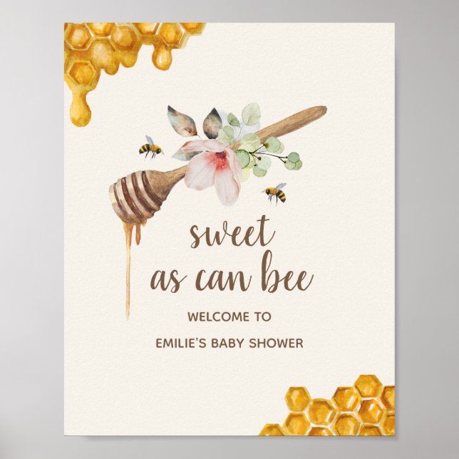 Sweet as Can bee Floral Honey Wand Babydusche Poster (Vorne)