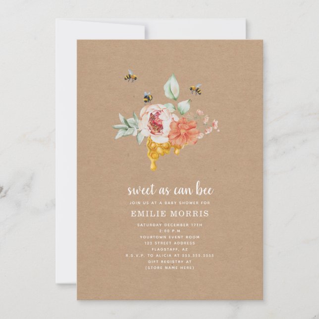Sweet as Can bee Honey Cardstock Baby Dusche Einladung (Vorderseite)