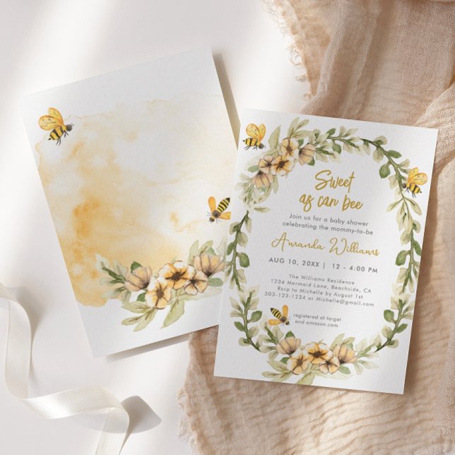 Sweet as can bee Watercolor Babydusche Einladung (Von Creator hochgeladen)