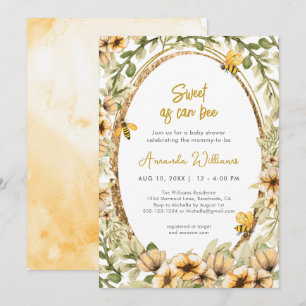 Sweet as can bee Watercolor Babydusche Einladung