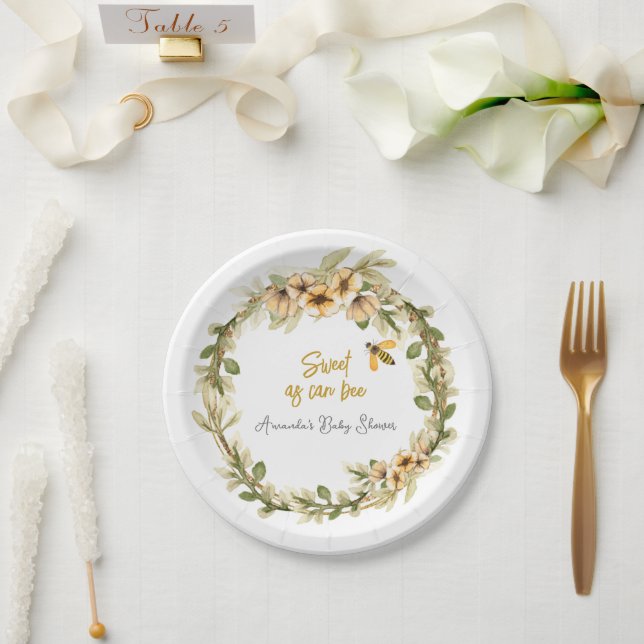 Sweet as Can Bee White Baby Dusche Pappteller (Hochzeit)