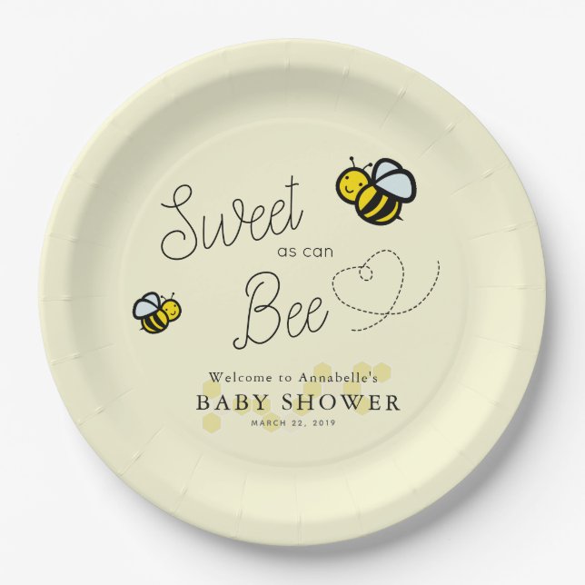 Sweet as can Bee Yellow Baby Shower Pappteller (Vorderseite)
