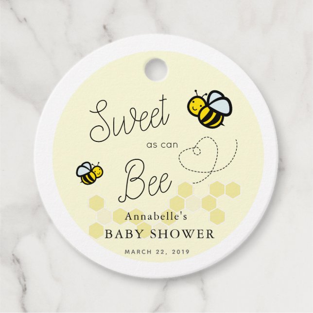 Sweet as can Bee Yellow Baby Shower Vielen Dank Geschenkanhänger (Vorderseite)
