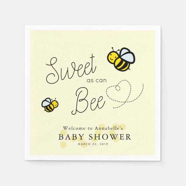 Sweet as can Beey Bee Yellow Baby Shower Serviette (Vorderseite)