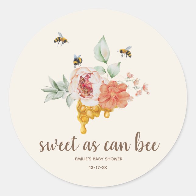 Sweet as Can bekommt eine Baby-Dusche aus Blumenho Runder Aufkleber (Vorderseite)
