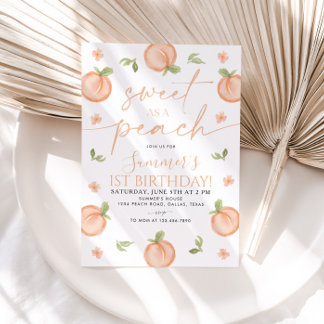 Sweet as Peach 1. Geburtstag Einladung Mädchen