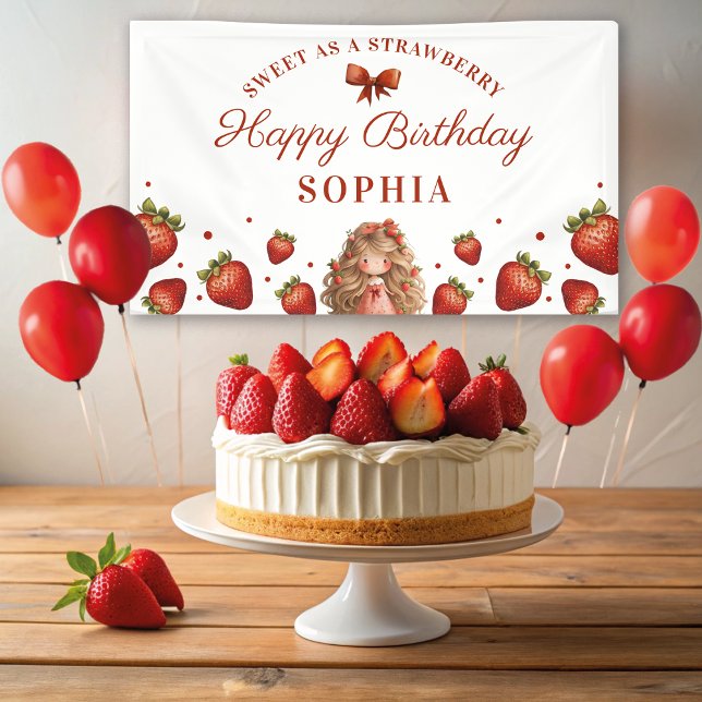 Sweet as Strawberry Girl Happy Birthday Party Banner (Von Creator hochgeladen)