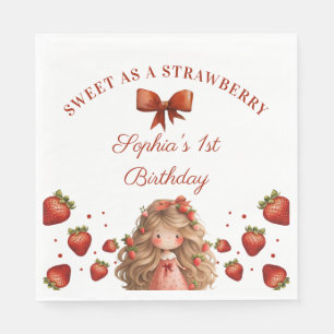 Sweet as Strawberry Girl Happy Birthday Party Serviette