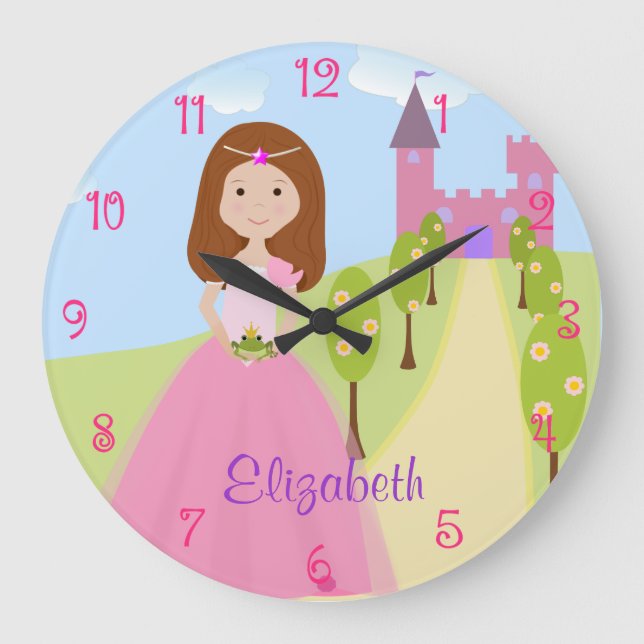 Sweet Auburn Hair Princess Personalisiert Große Wanduhr (Vorderseite)